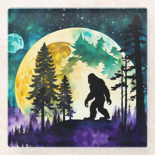 Sasquatch Full moon Glass Coaster