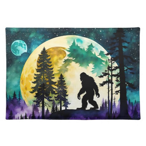 Sasquatch Full moon on the Mountain Cloth Placemat