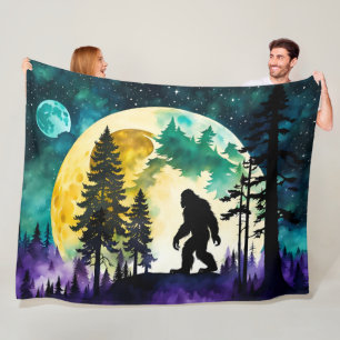 Sasquatch Full moon on the Mountain Fleece Blanket