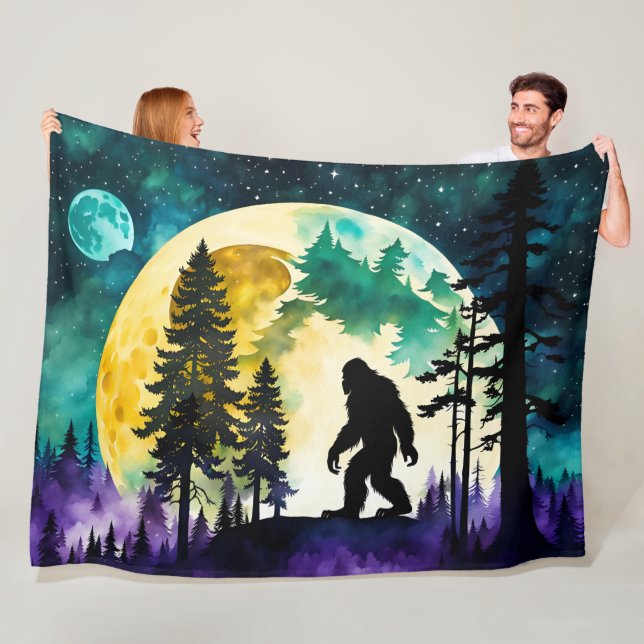 Sasquatch Full moon on the Mountain Fleece Blanket (In Situ)