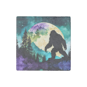 Sasquatch Full moon on the Mountain II Stone Magnet