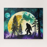 Sasquatch Full moon on the Mountain Jigsaw Puzzle