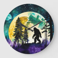 Sasquatch Full moon on the Mountain Large Clock