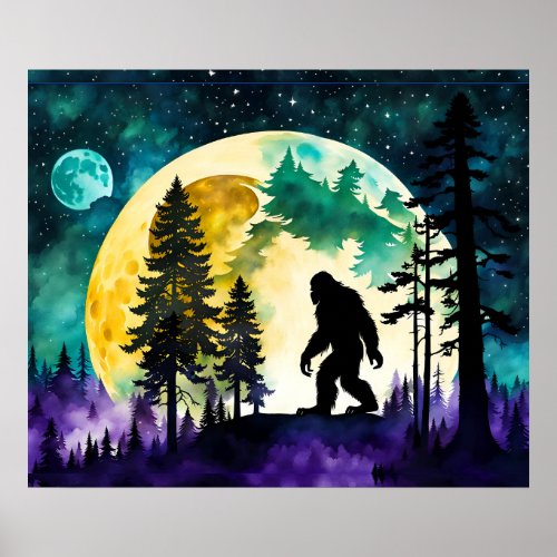 Sasquatch Full moon on the Mountain Poster