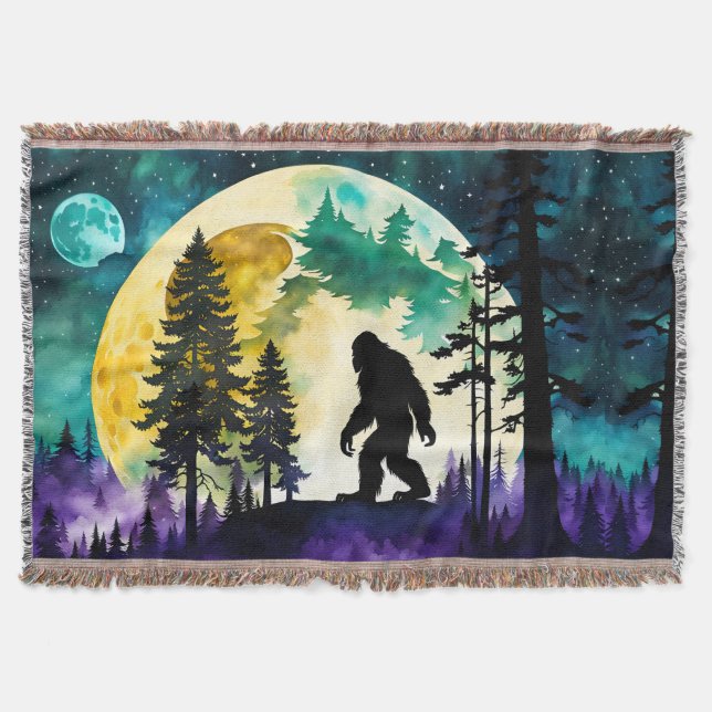 Sasquatch Full moon on the Mountain Throw Blanket (Front)