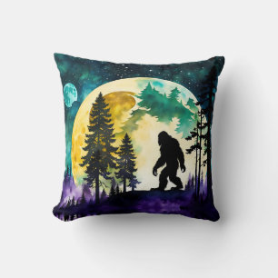 Sasquatch Full moon on the Mountain Throw Pillow