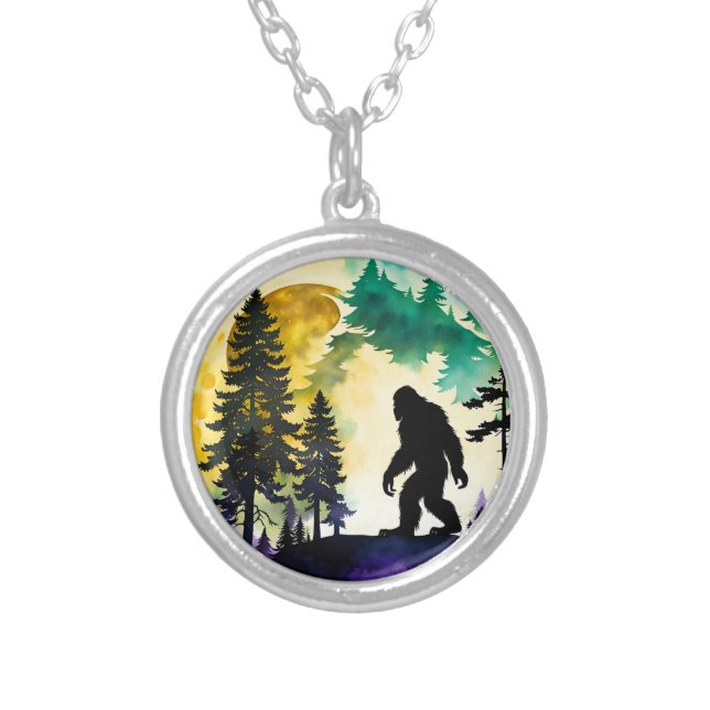 Sasquatch Full moon Silver Plated Necklace (Front)