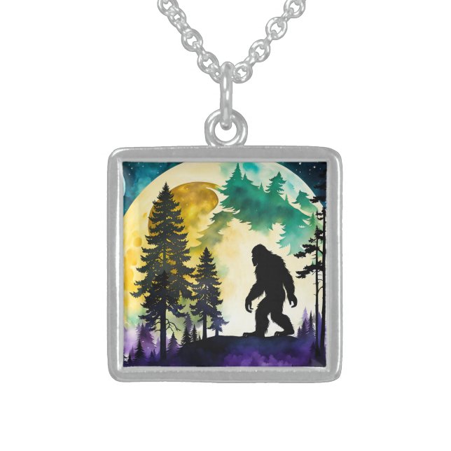Sasquatch Full moon Sterling Silver Necklace (Front)