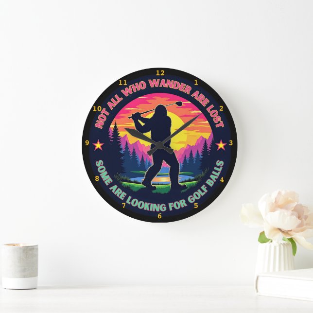 Sasquatch Golf Funny Wall  Large Clock (Home)