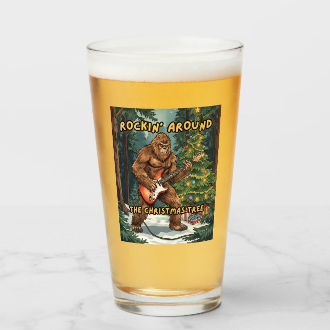 Sasquatch Guitar Rockin' Around Christmas Tree Glass (Front Filled)