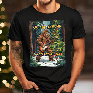 Sasquatch Guitar Rockin' Around Christmas Tree T-Shirt