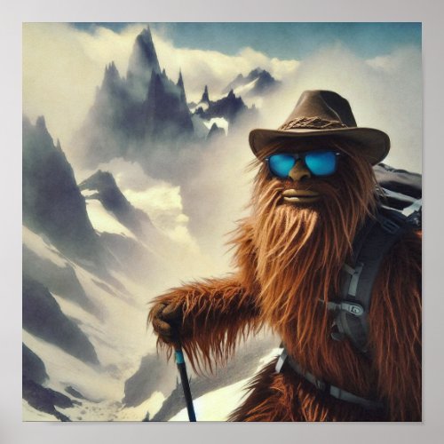 Sasquatch Hiking Mountains Poster