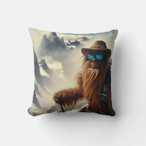 Sasquatch Hiking Mountains Throw Pillow