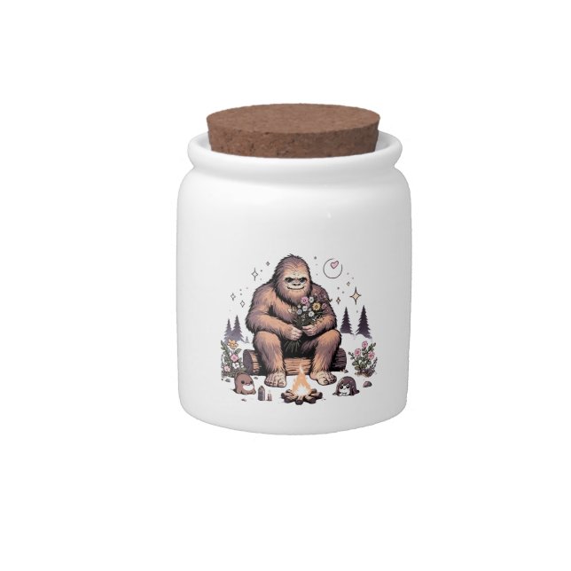 Sasquatch Holding Flowers Candy Jar (Front)