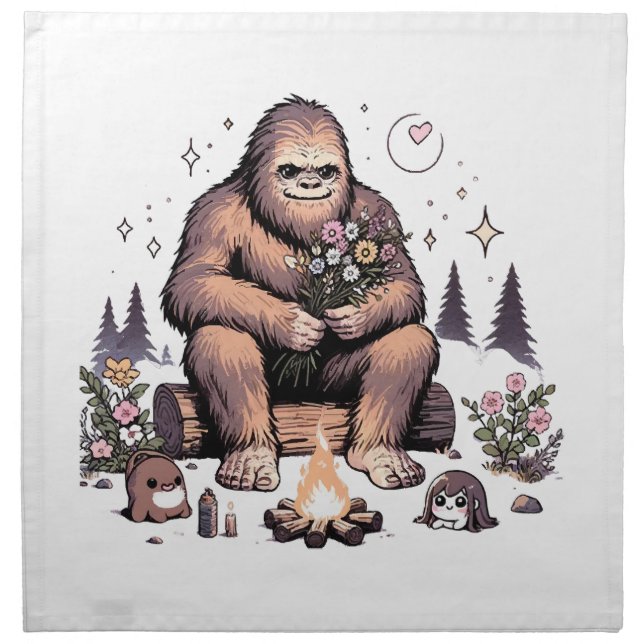 Sasquatch Holding Flowers Cloth Napkin (Front)