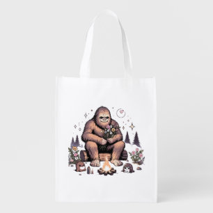 Sasquatch Holding Flowers Grocery Bag
