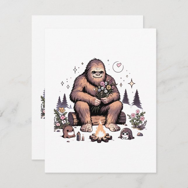 Sasquatch Holding Flowers Holiday Card (Front/Back)