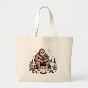 Sasquatch Holding Flowers Large Tote Bag