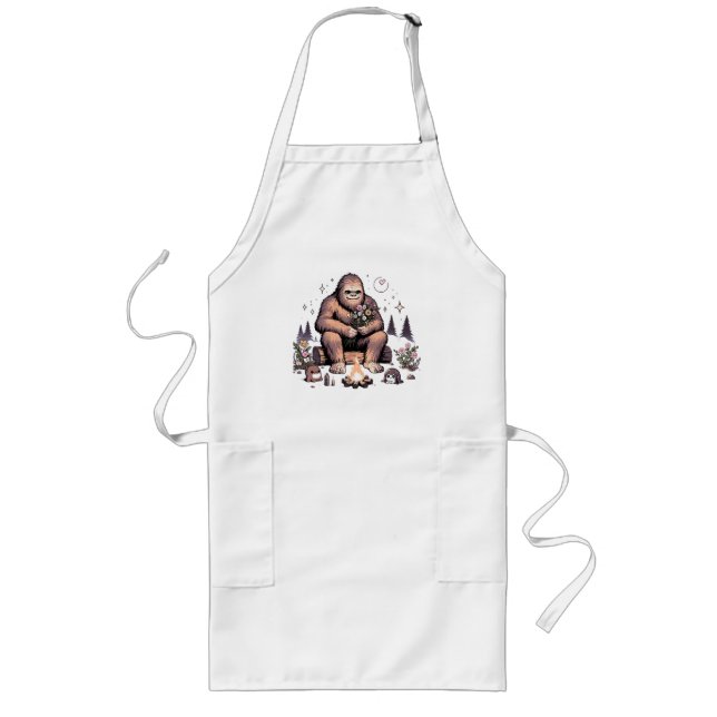 Sasquatch Holding Flowers Long Apron (Front)