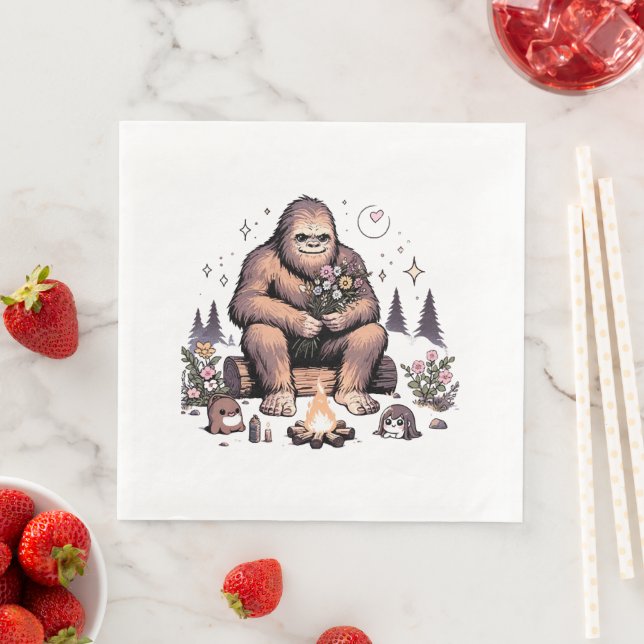 Sasquatch Holding Flowers Paper Dinner Napkins (Insitu)