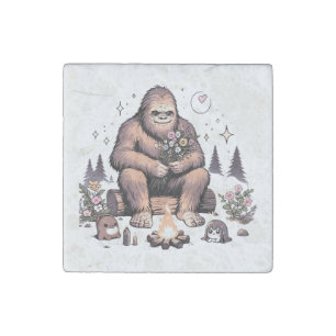 Sasquatch Holding Flowers Stone Magnet
