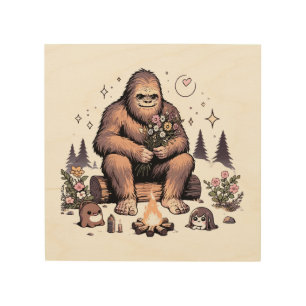 Sasquatch Holding Flowers Wood Wall Art
