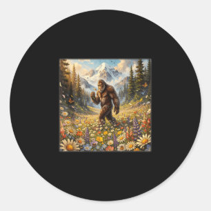 Sasquatch in dandelion flower field bigfoot classic round sticker