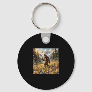 Sasquatch in dandelion flower field bigfoot keychain