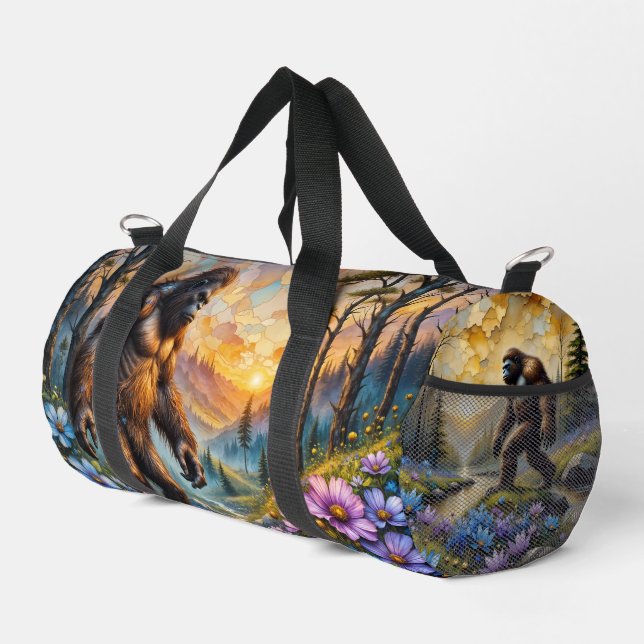  Sasquatch in Floral Mountain valley Duffle Bag (Right Corner)