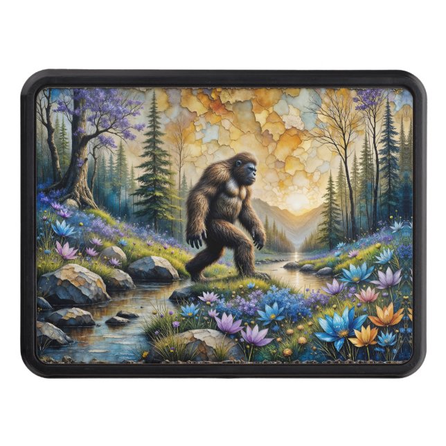  Sasquatch in Floral Mountain valley Hitch Cover (Front)