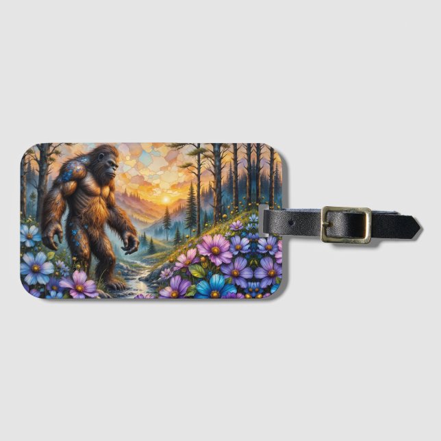  Sasquatch in Floral Mountain valley Luggage Tag (Front Horizontal)