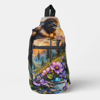 Sasquatch in Floral Mountain valley Sling Bag