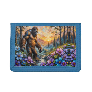 Sasquatch in Floral Mountain valley Tri-fold Wallet