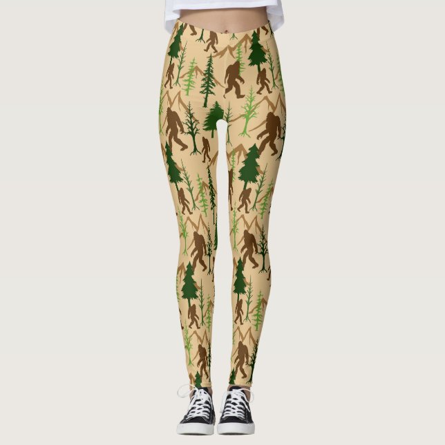 Sasquatch in Forest Trees Bigfoot Patterned Leggings (Front)