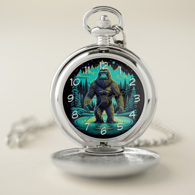 Sasquatch in the Woods Ai Art Pocket Watch (Inside)
