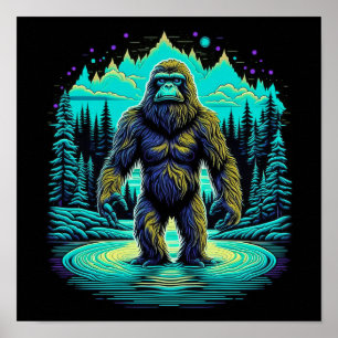 Sasquatch in the Woods Ai Art Poster