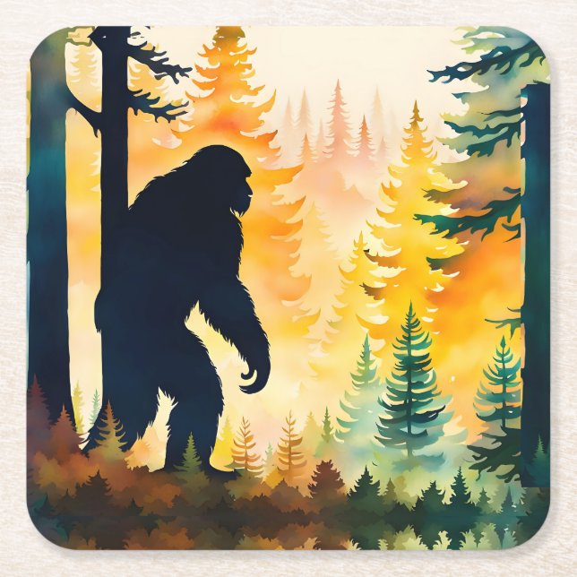 Sasquatch in the woods Paper Coaster (Front)