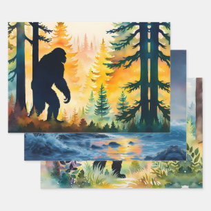 Sasquatch Landscape and Sunset Wrapping Paper Sheets