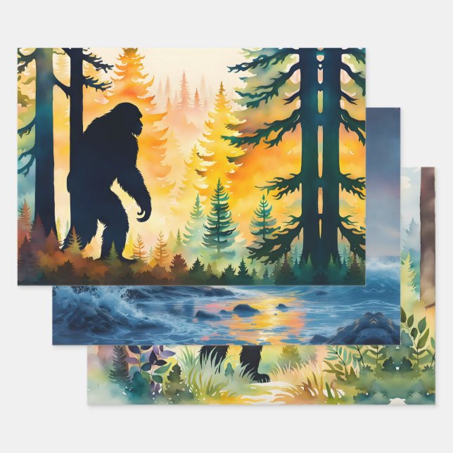 Sasquatch Landscape and Sunset Wrapping Paper Sheets (Set)