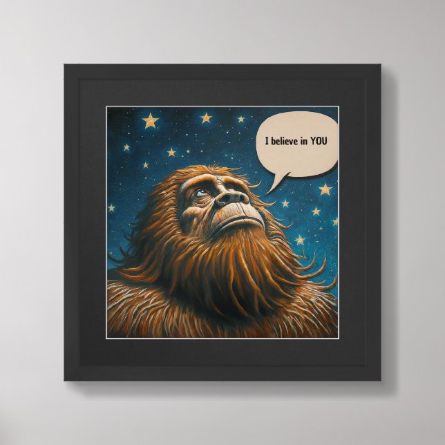Sasquatch Looking Up At Stars Saying I Believe in  Framed Art (Framed Front)