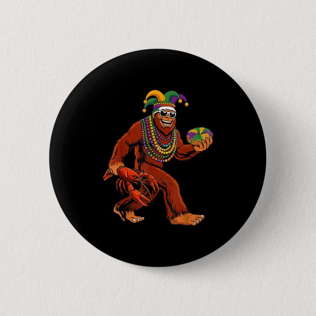 Sasquatch Mardi Gras Bigfoot Parade Beads King Cak Button (Front)