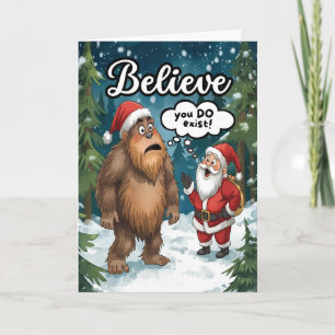 Sasquatch Meets Santa Believe Christmas Holiday Card