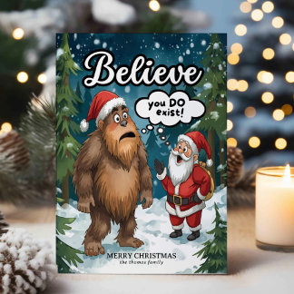 Sasquatch Meets Santa Believe Christmas Holiday Card