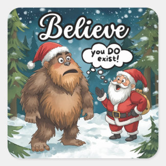 Sasquatch Meets Santa I Believe Funny Christmas Square Sticker