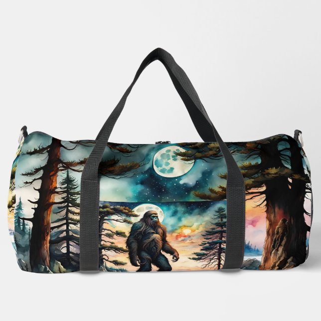 Sasquatch on a Forest Ridge Above Ocean Duffle Bag (Front)