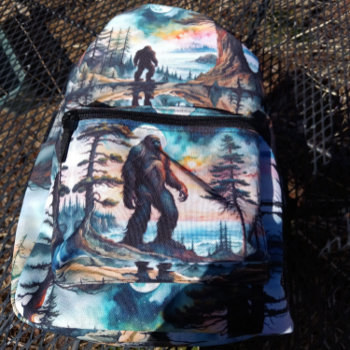 Sasquatch On A Forest Ridge Above Ocean Printed Backpack by minx267 at Zazzle