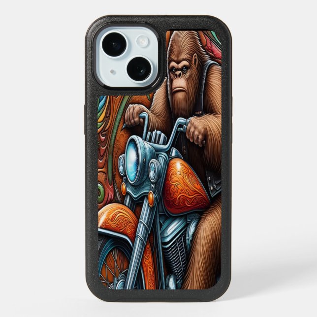 Sasquatch on Motorcycle iPhone 15 Case (Back)