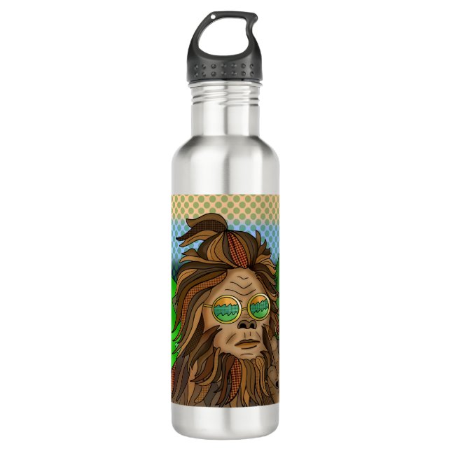 Sasquatch Peace Sign | Retro Bigfoot Stainless Steel Water Bottle (Front)
