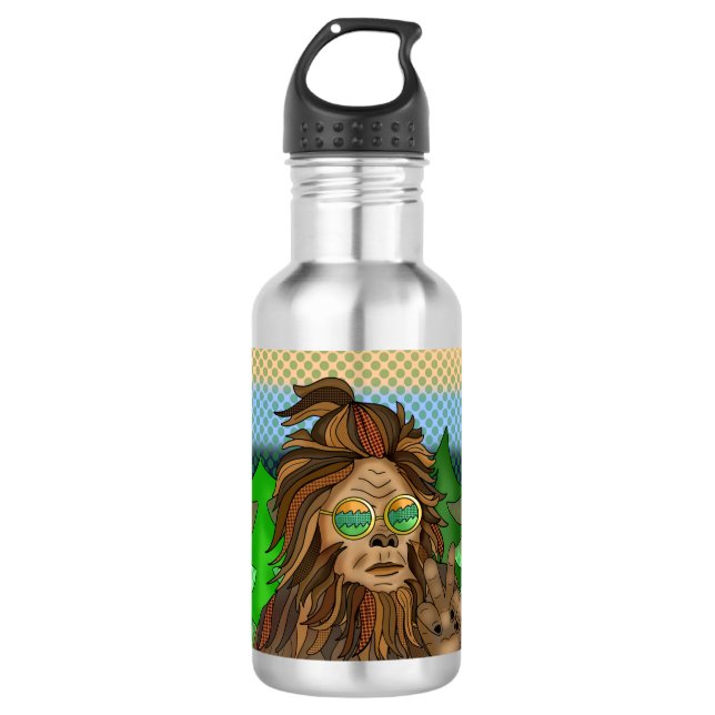 Sasquatch Peace Sign | Retro Bigfoot  Stainless Steel Water Bottle (Front)