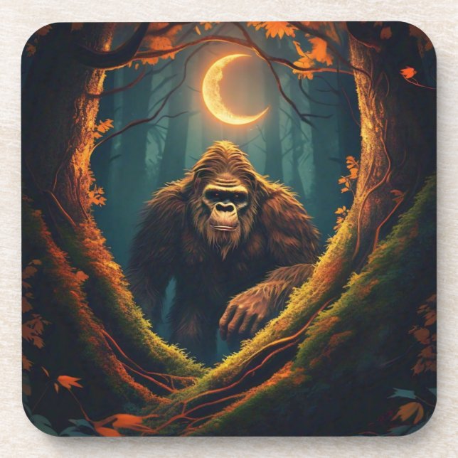 Sasquatch Peeking  Beverage Coaster (Front)